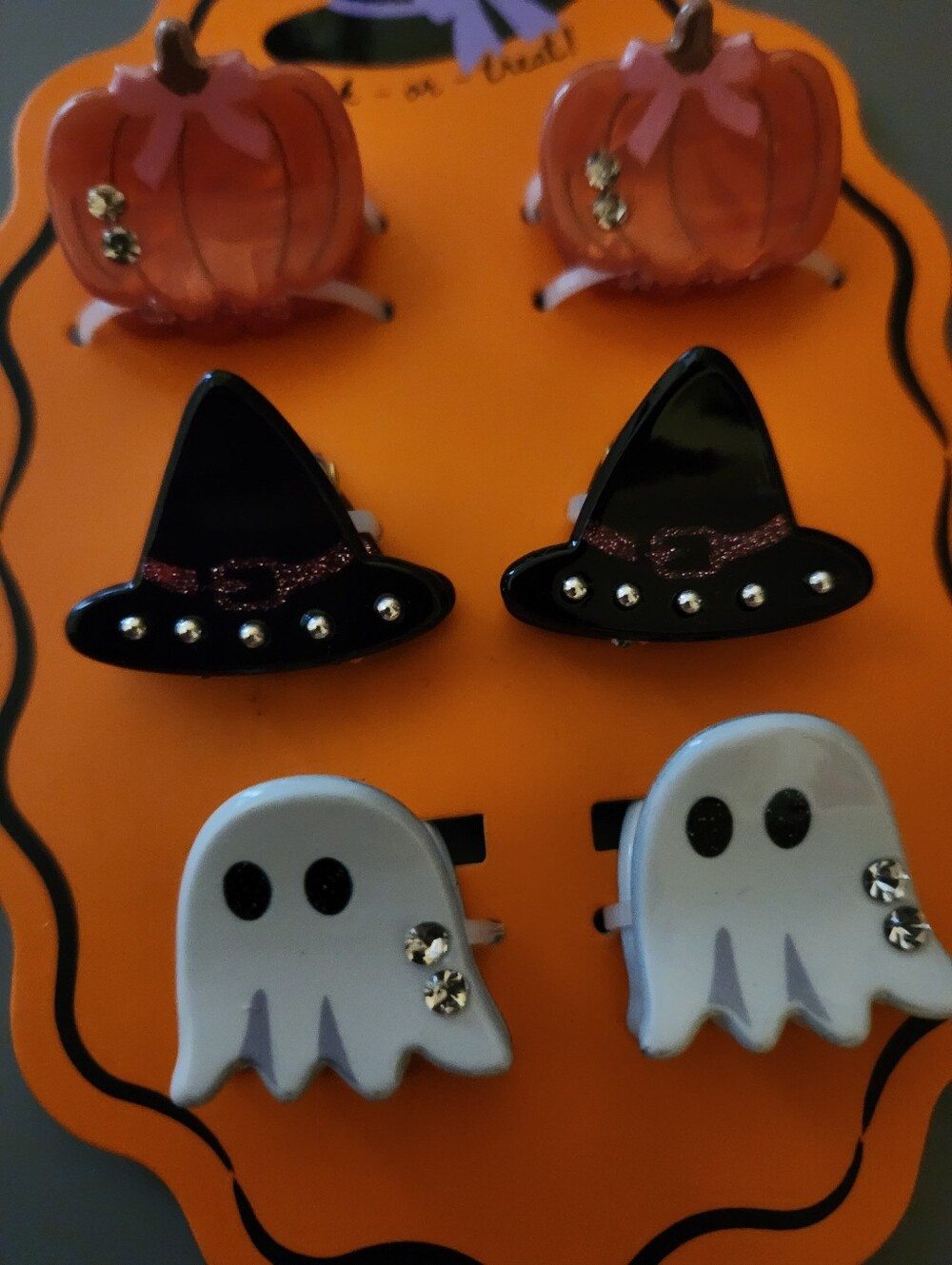 Kids Halloween Hair Clips Set - Ghost, Witch Hat & Pumpkin